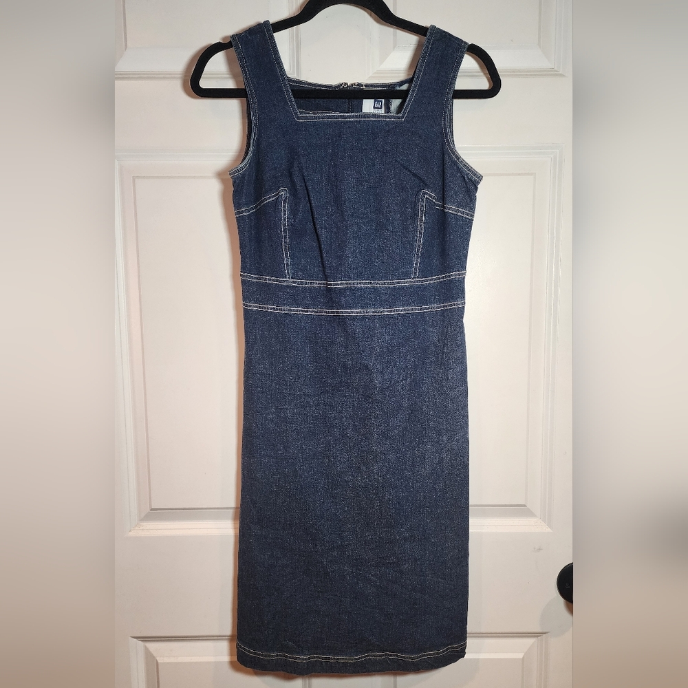 GAP Factory Blue Denim Stretchy Sleeveless Fitted Dress Cotton Blend Size 4